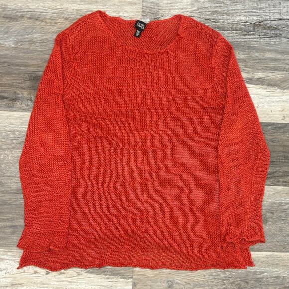 Eileen Fisher Deep Orange Hemp/Linen Crew Neck Tunic Sweater - Picture 1 of 10
